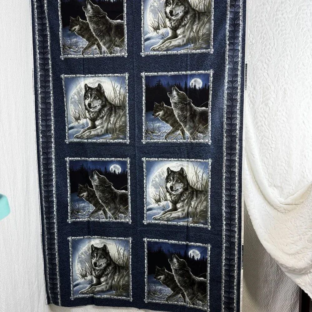 Wolf-Themed Quilted Fabric pillow Panel With Moonlit Forest Design Wildlife - Picture 4 of 10